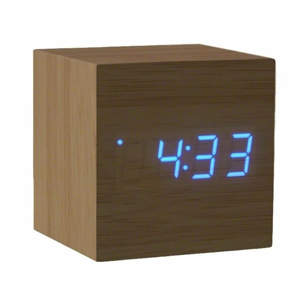 Endless Games Flashing Blue LED Wooden Cube Digital Alarm Clock with USB EN3336957
